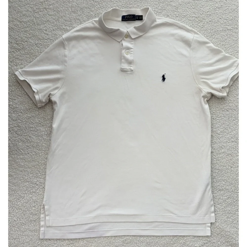 Mens Polo Ralph Lauren White Polo Shirt Short Sleeves Blue Pony Size XL Golf